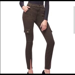 Good American Good Legs High Rise Skinny Front Slit Cargo Jeans Olive Size 26